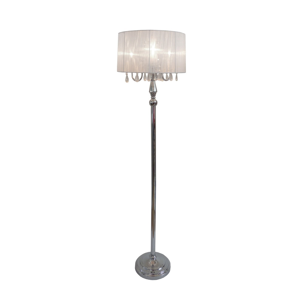 Elegant Designs Sheer Shade Floor Lamp, 61 1/2in, White Shade/Chrome Base