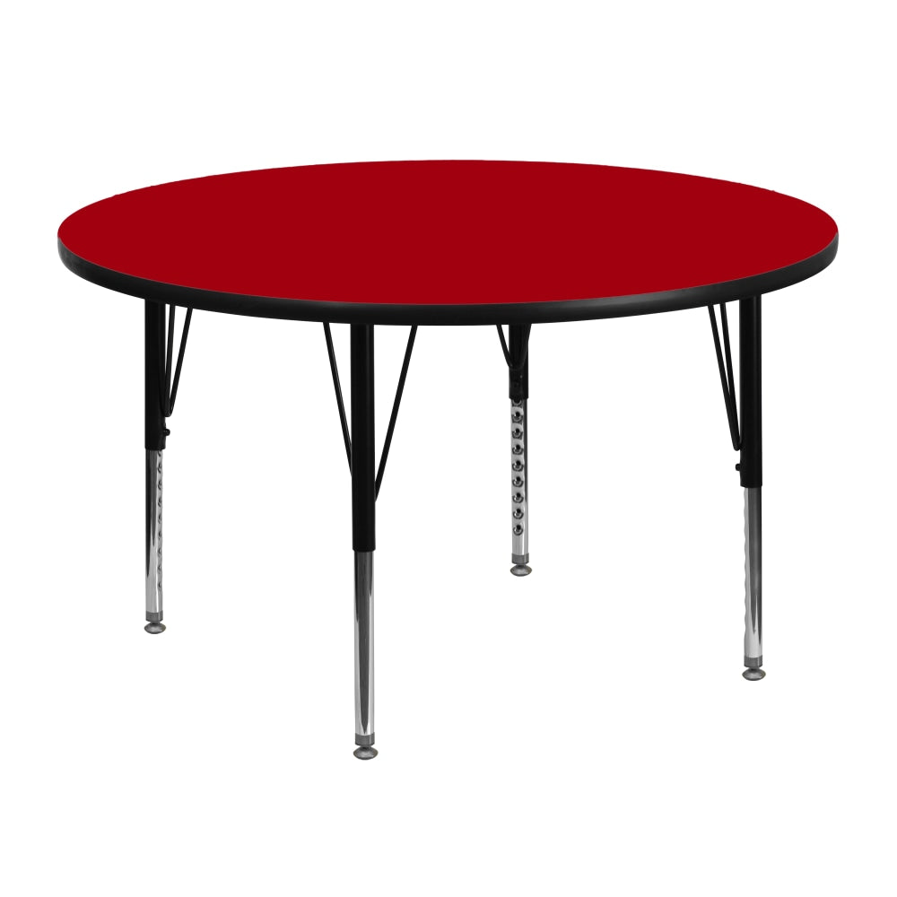 Flash Furniture Round Thermal Laminate Activity Table With Height-Adjustable Short Legs, 25-1/8inH x 48inW x 48inD, Red