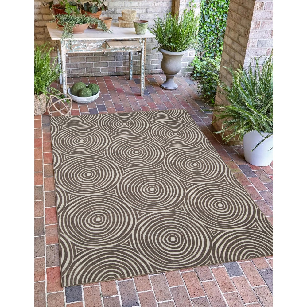 Linon Washable Outdoor Area Rug, Wycklow, 3ft x 5ft, Ivory/Brown