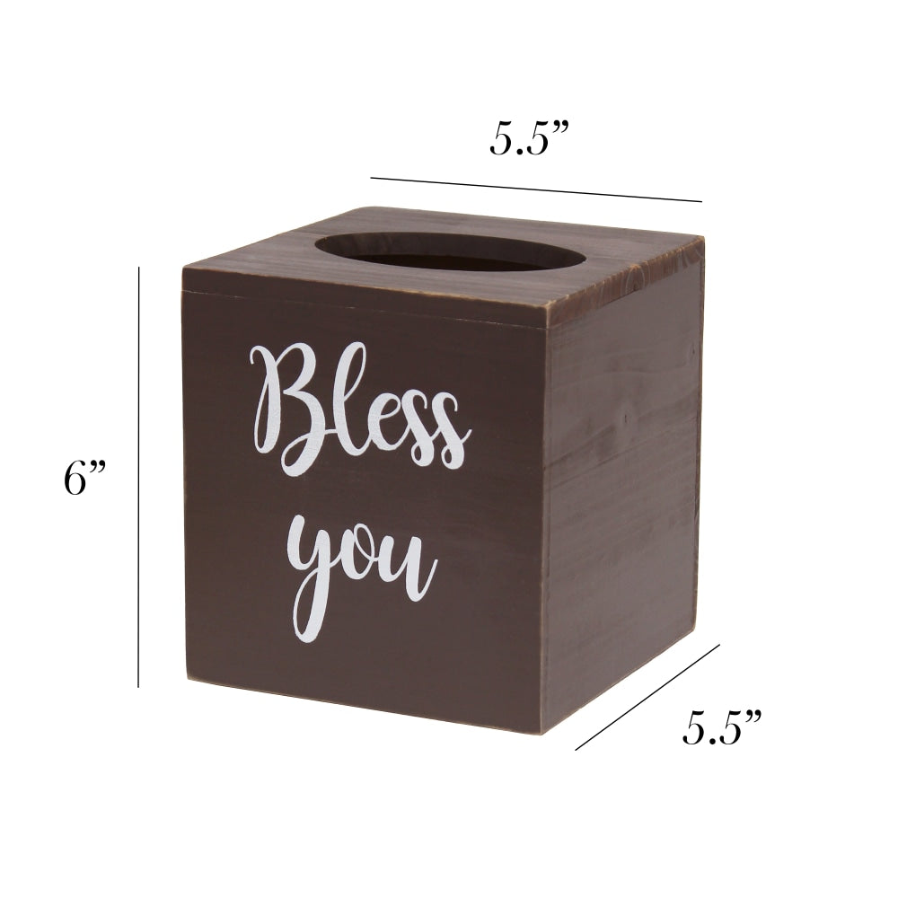 Elegant Designs Decorix Square Wooden Tissue Box Cover With Sliding Base, 6inH x 5-1/2inW x 5-1/2inL, Brown