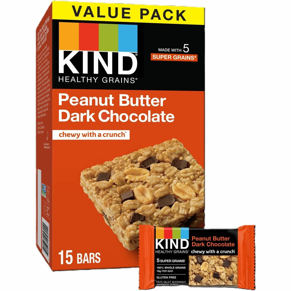 KIND Healthy Grains Bars - Trans Fat Free, Gluten-free, Low Sodium, Cholesterol-free - Peanut Butter Dark Chocolate - 1.20 oz - 15 / Box