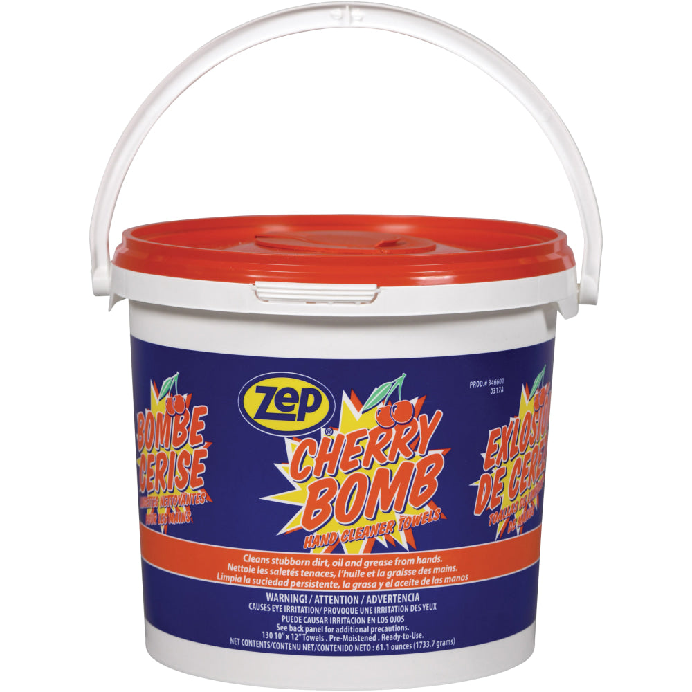 Zep Cherry Bomb Heavy-Duty Hand Cleaner Wipes, 130 Wipes per Container