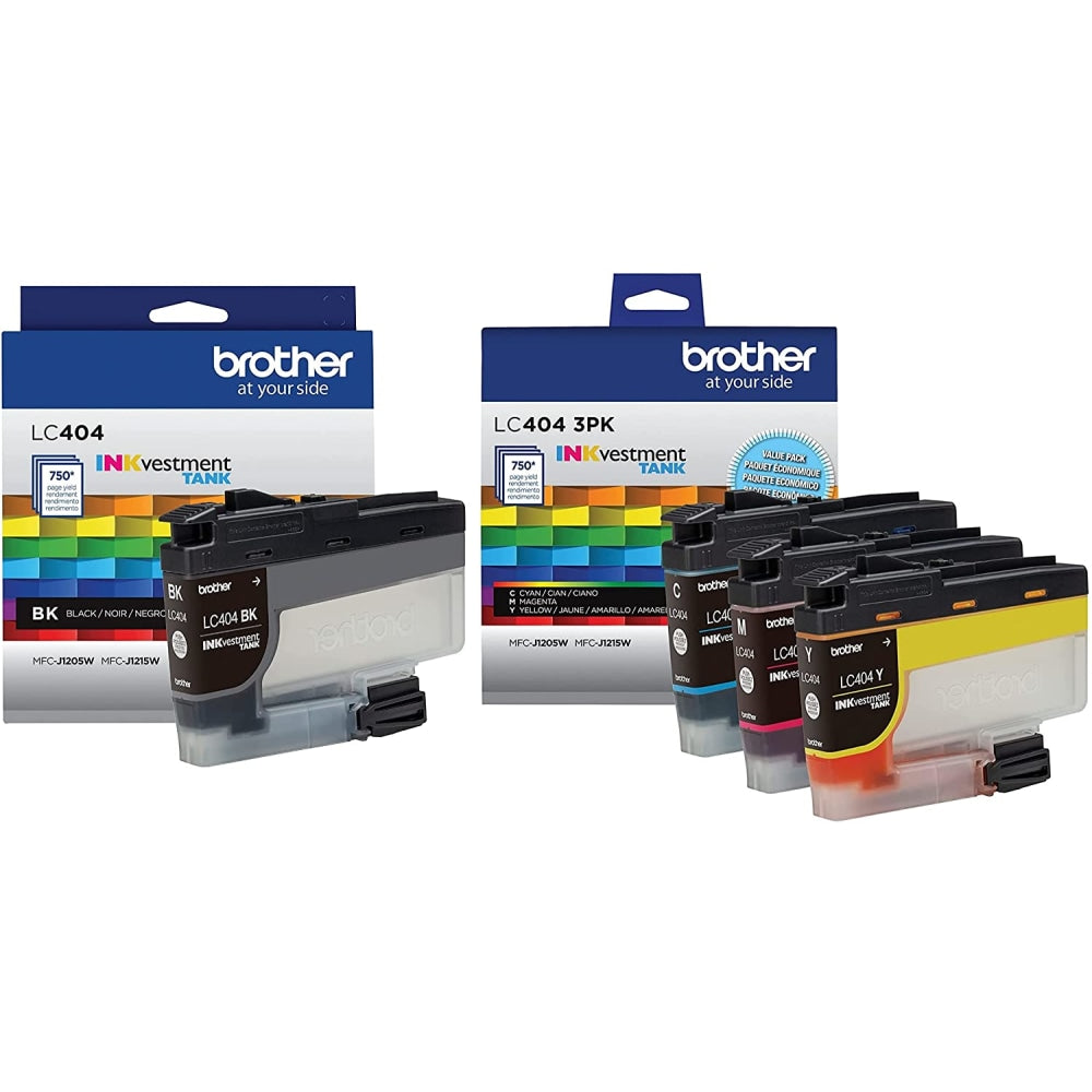 Brother LC404 4-Color Black/Cyan/Magenta/Yellow Ink Cartridges, Pack Of 4 Cartridges, LC404SET-OD