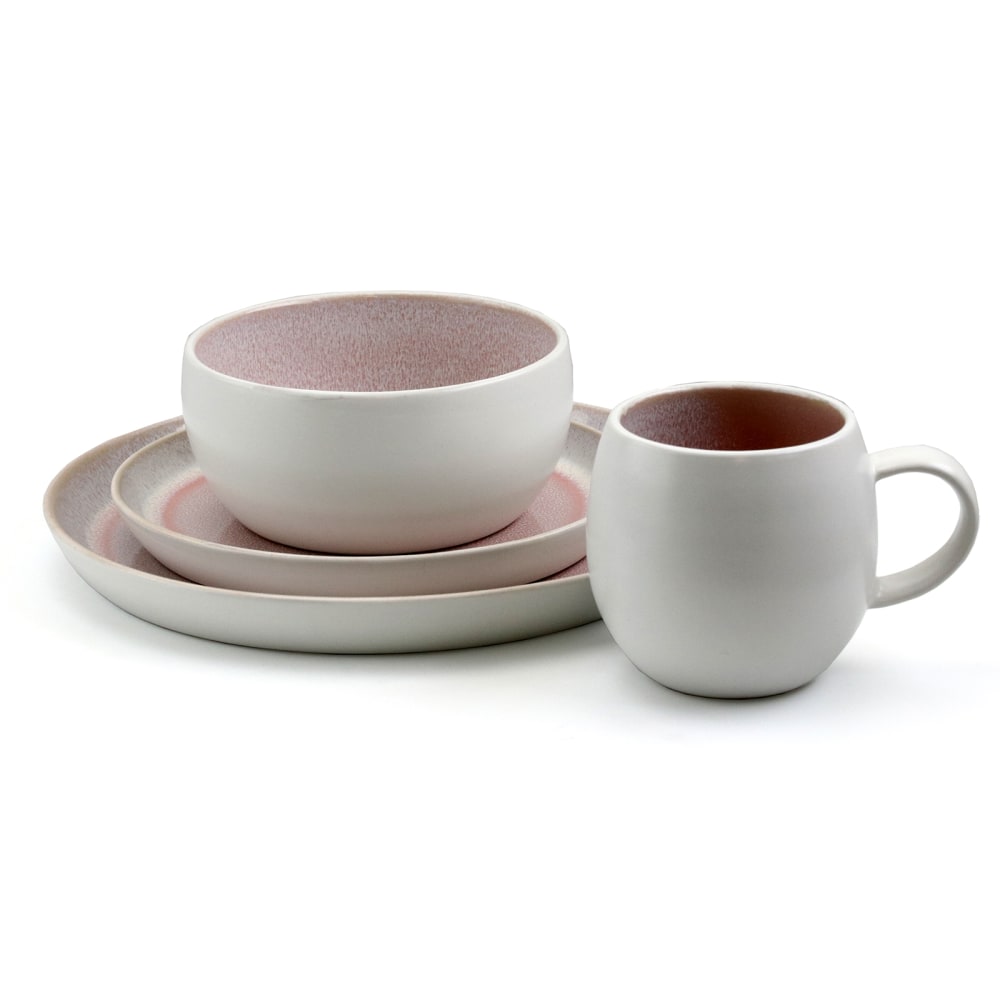 Elama 16-Piece Stoneware Dinnerware Set, Mocha Mauve