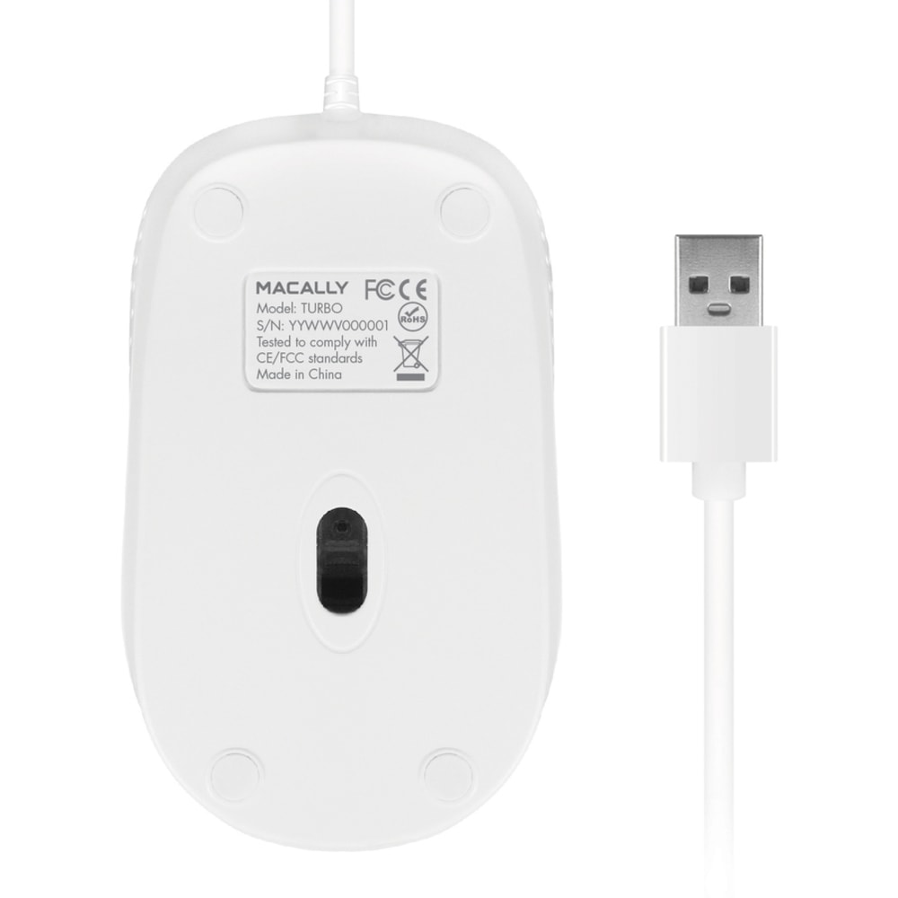 Macally 3 Button Optical USB Wired Mouse for Mac and PC - Optical - Cable - White - 1 Pack - USB - 1000 dpi - Scroll Wheel - 3 Button(s) - Symmetrical