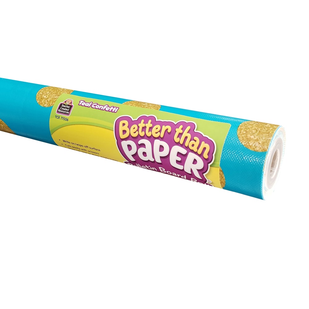 Teacher Created Resources Better Than Paper Bulletin Board Paper Rolls, 4ft x 12ft, Teal Confetti, Pack Of 4 Rolls