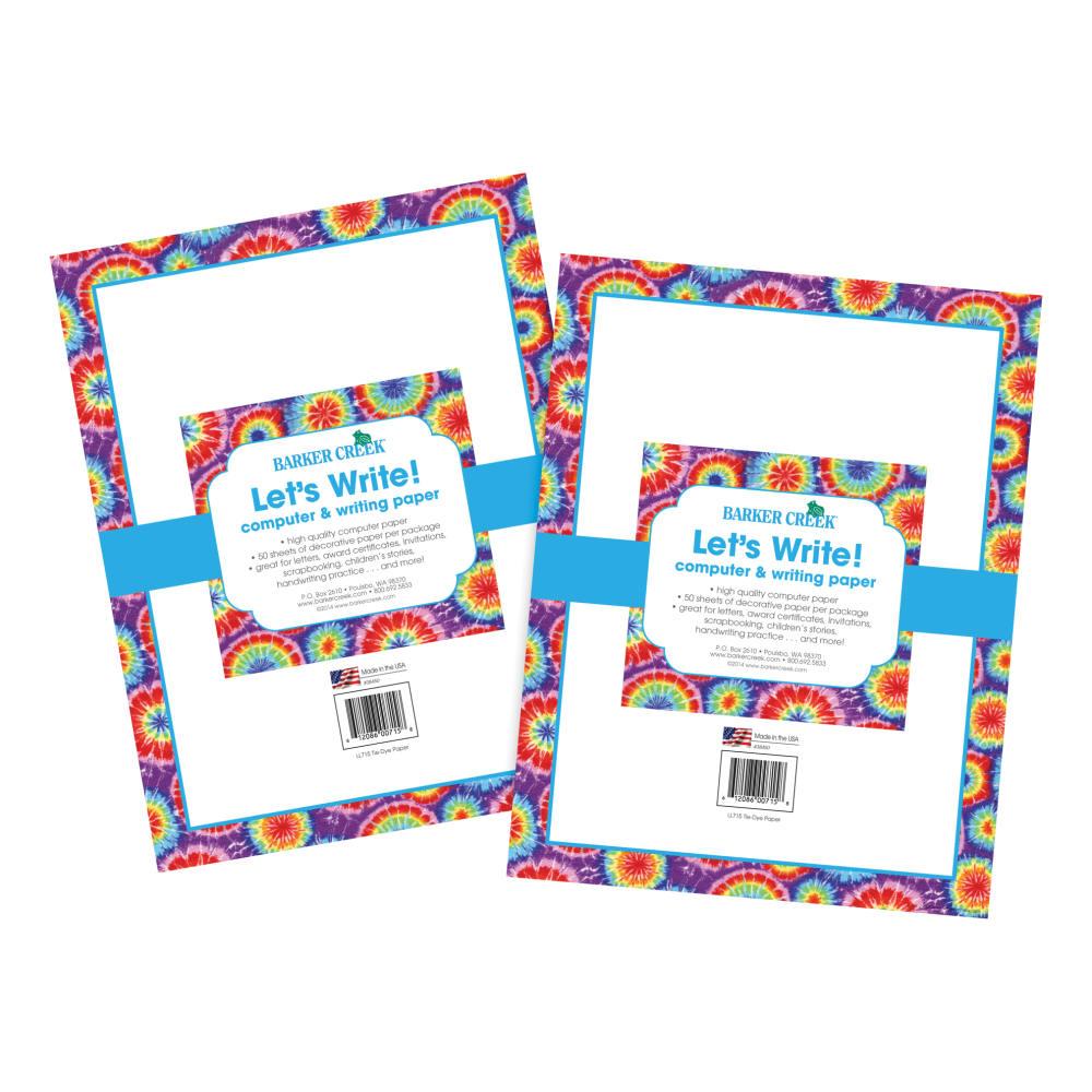 Barker Creek Computer Paper, Letter Paper Size, 60 Lb, Tie-Dye, 100 Sheets