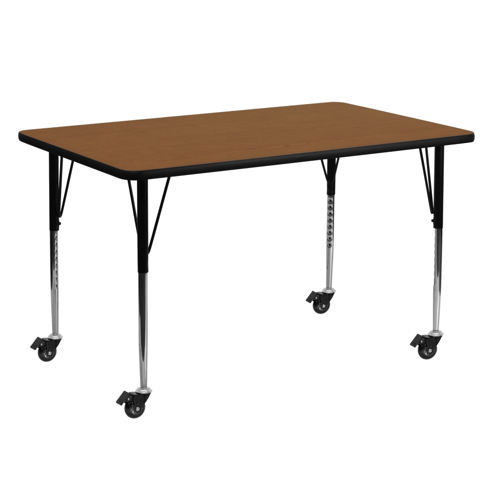 Flash Furniture Mobile Rectangular HP Laminate Activity Table, 24ft"W x 60ftL, Oak