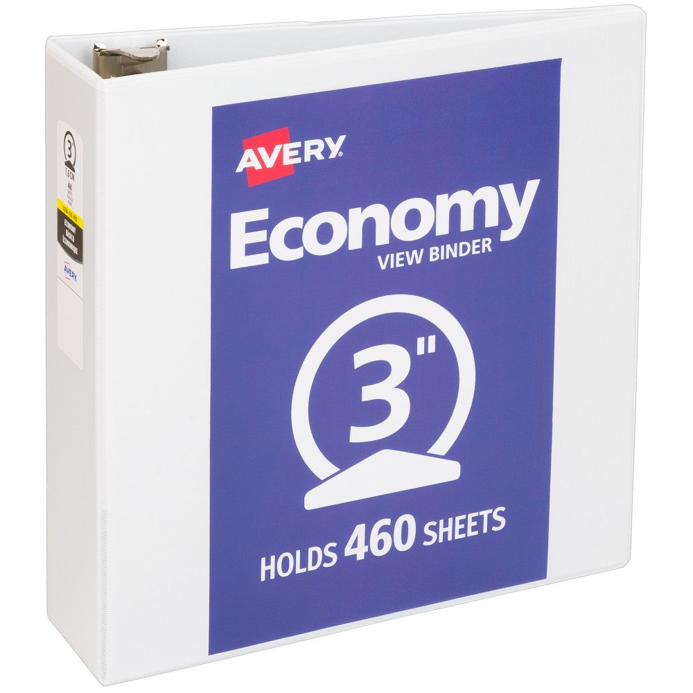 Avery Economy View 3-Ring Binder, 3in Round Rings, White