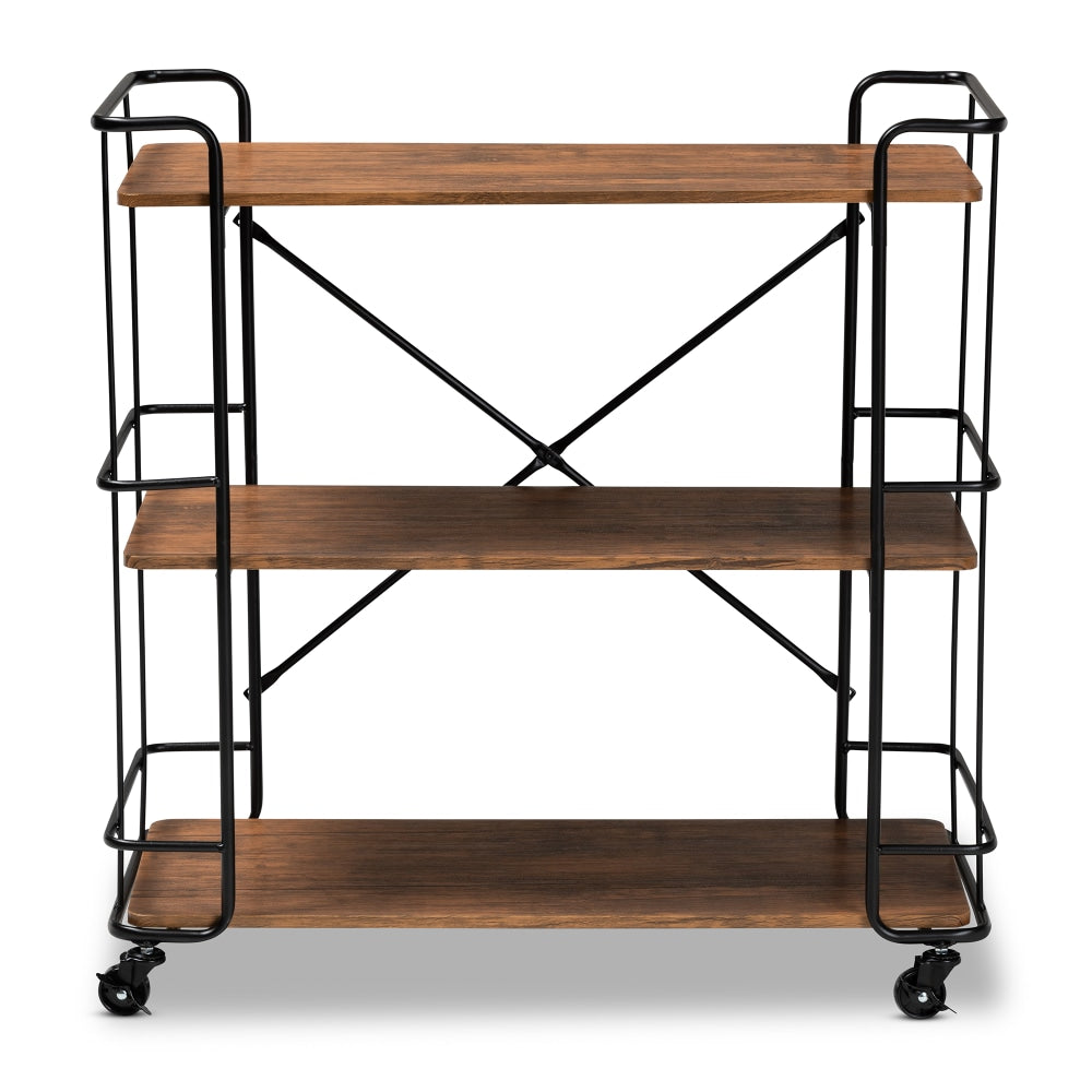 Baxton Studio Neal Bar And Kitchen Serving Cart, 32-11/16in x 32-5/16in, Walnut/Black