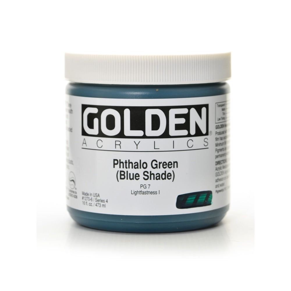 Golden Heavy Body Acrylic Paint, 16 Oz, Phthalo Green/Blue Shade