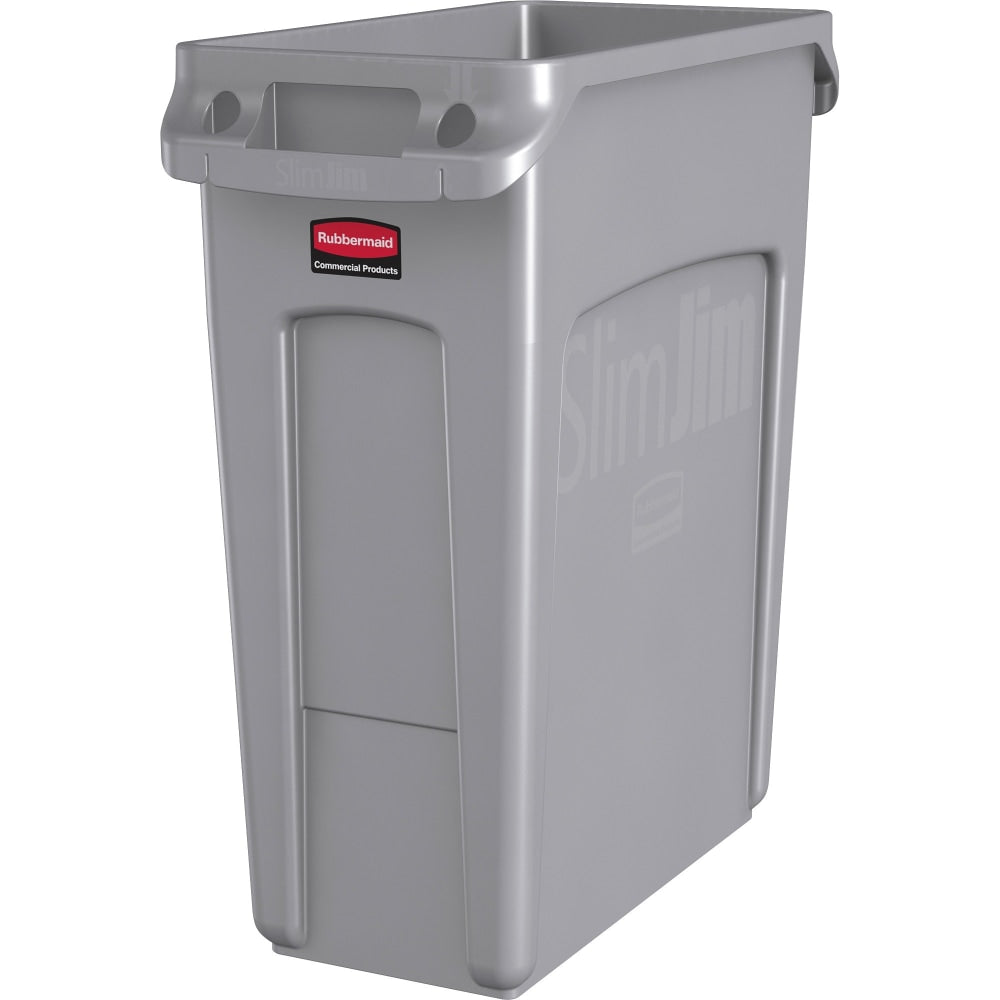 Rubbermaid Slim Jim Rectangular Plastic Vented Waste Container, 16 Gallons, 25inH x 11inW x 22inD, Gray