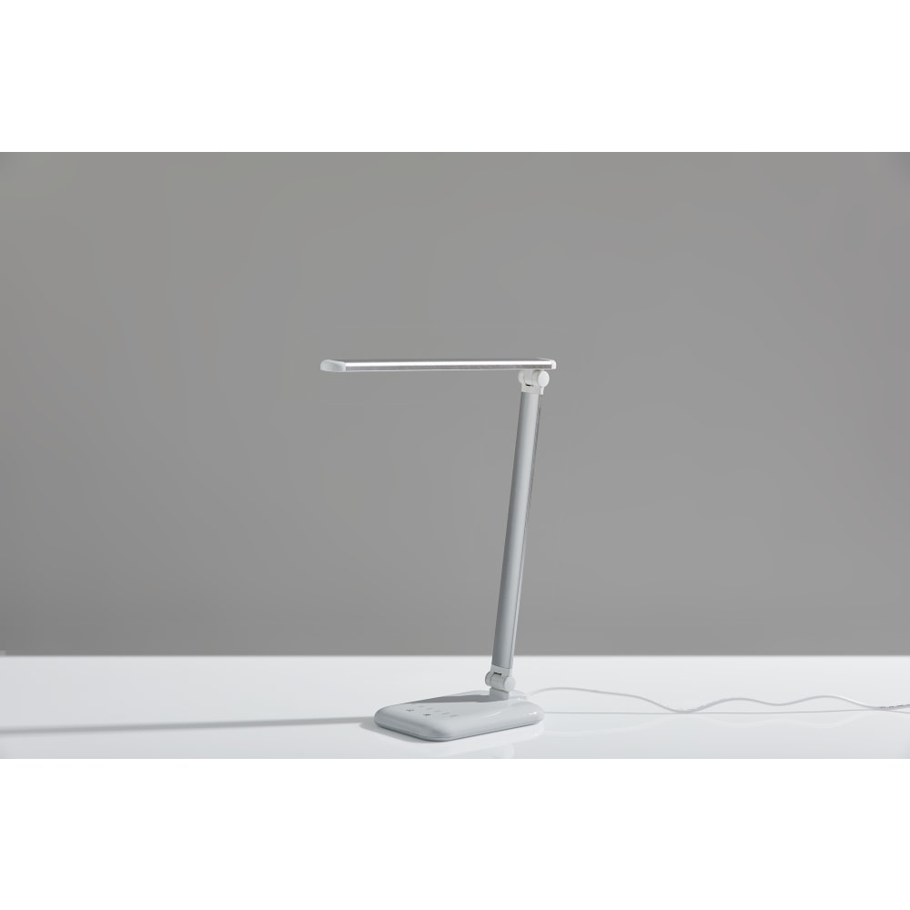 Adesso Simplee Lennox LED Desk Lamp with USB Port, 16-1/4inH, Matte Silver Shade/Glossy White Base