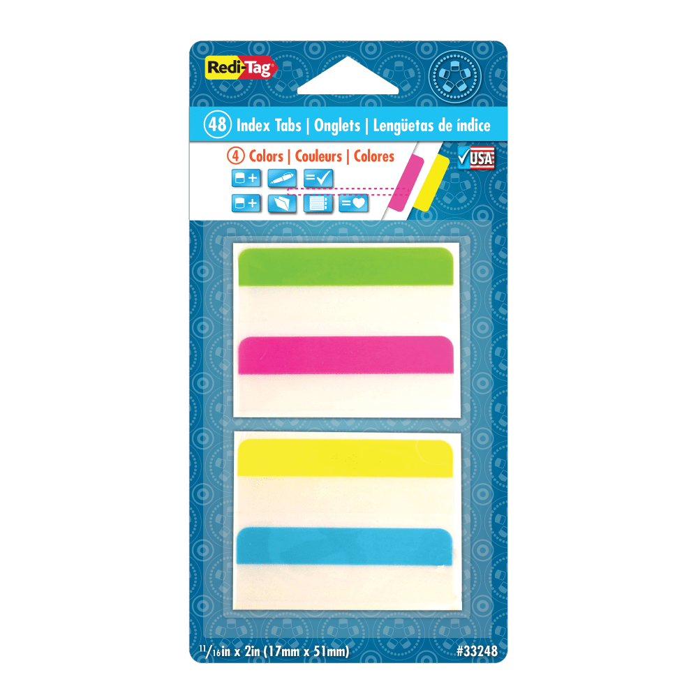 Redi-Tag Removable Index Tabs, Assorted Colors, 2in x 11/16in, Pack Of 48