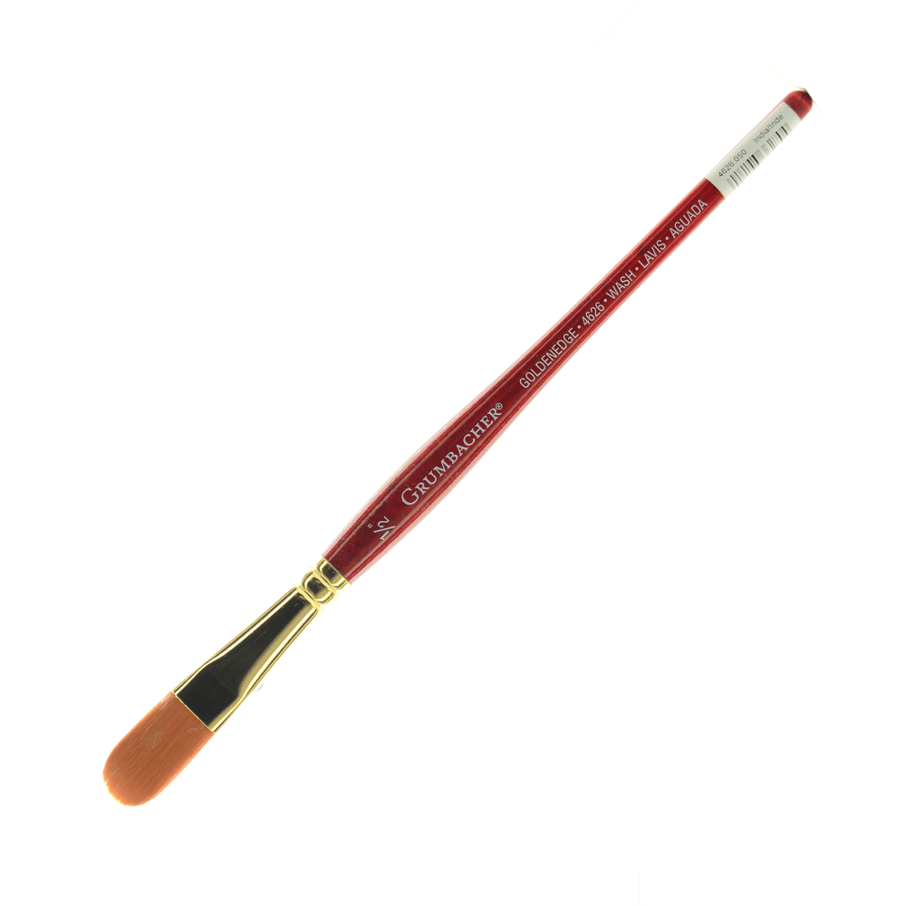 Grumbacher Goldenedge Watercolor Paint Brush, 1/2in, Oval Wash, Synthetic Filament, Dark Red