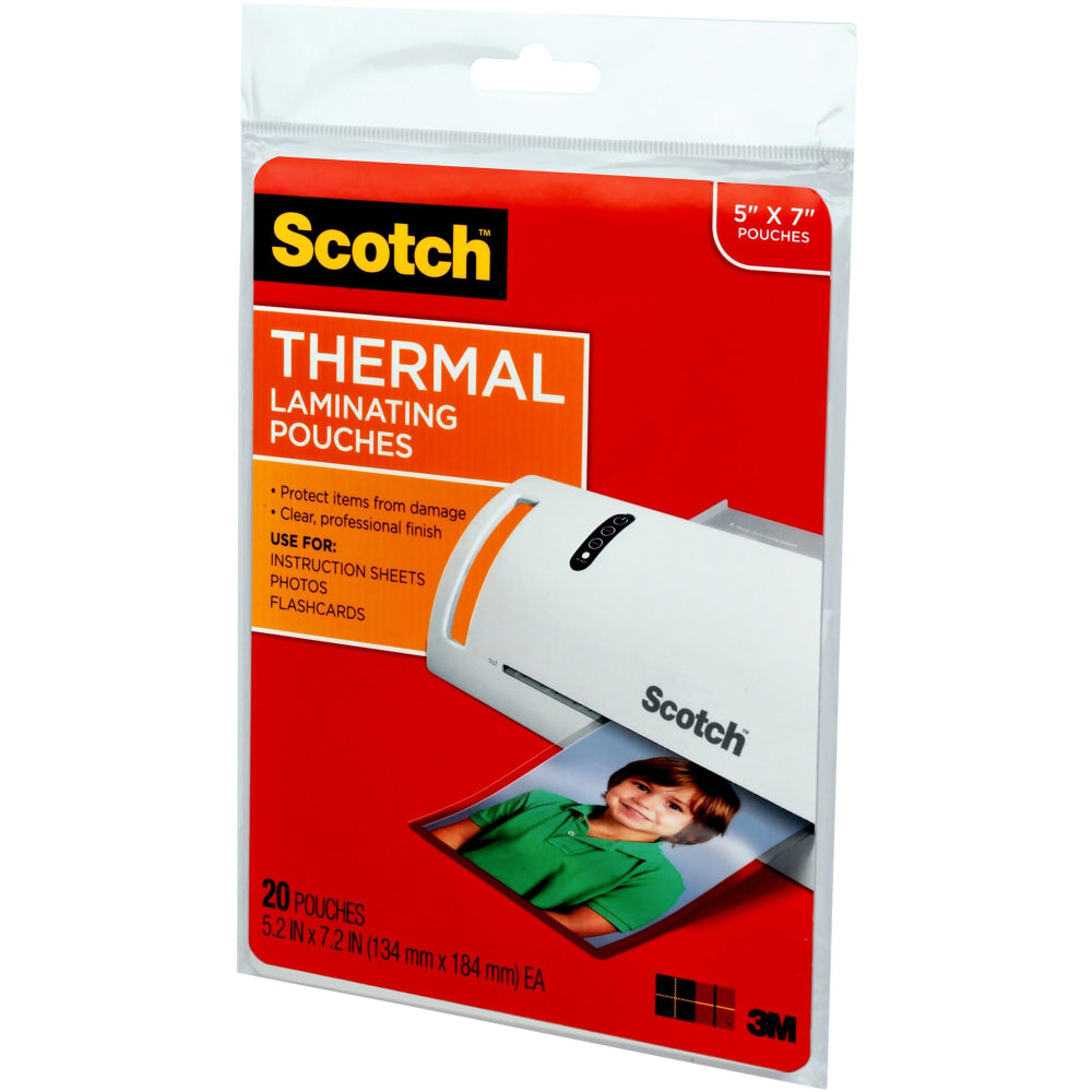 Scotch Front & Back Thermal Laminating Pouches TP5903-20, Glossy, 5.20in x 7.20in, 5 mil Thick, Clear, Box Of 20 Laminating Sheets