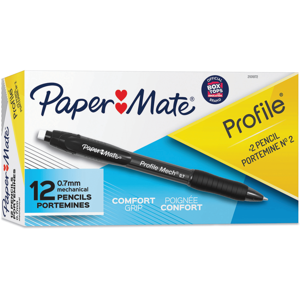 Paper Mate Profile Refillable Mechanical Pencils, 0.7 mm, Black Barrels, Pack Of 12