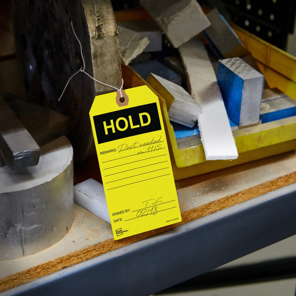 Avery Preprinted HOLD Inventory Tags - 5.75in Length x 3in Width - 25 / Pack - Card Stock - Yellow