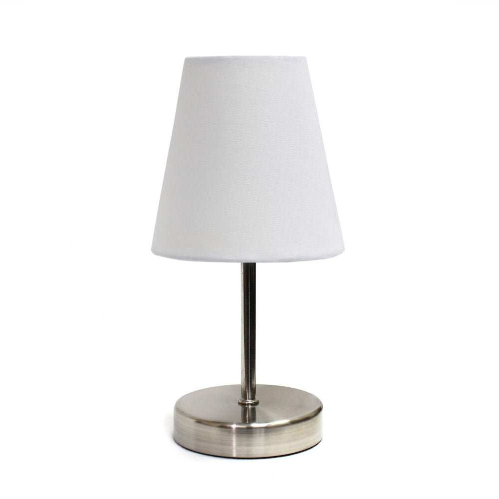 Simple Designs Mini Basic Table Lamp with Fabric Shade, 10.63inH, White/Sand Nickel