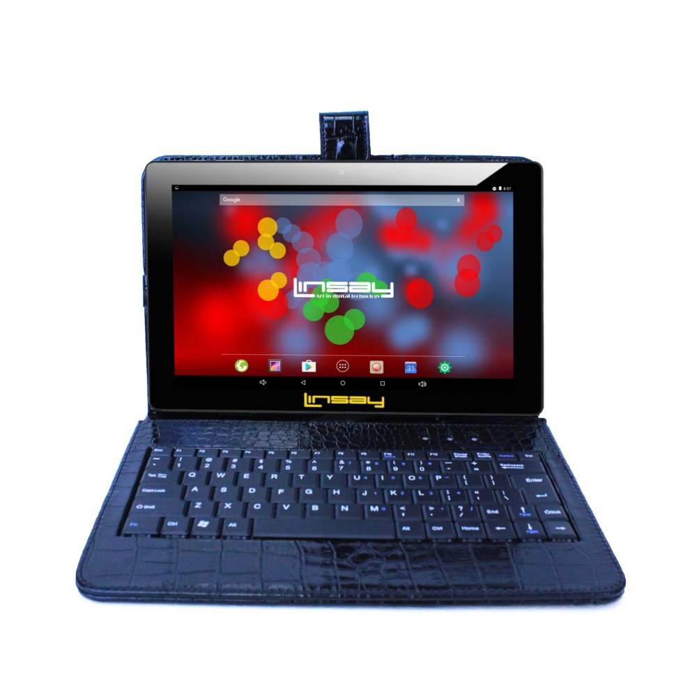 Linsay F10IPS Tablet, 10.1in Screen, 2GB Memory, 64GB Storage, Android 13, Black Crocodile Keyboard