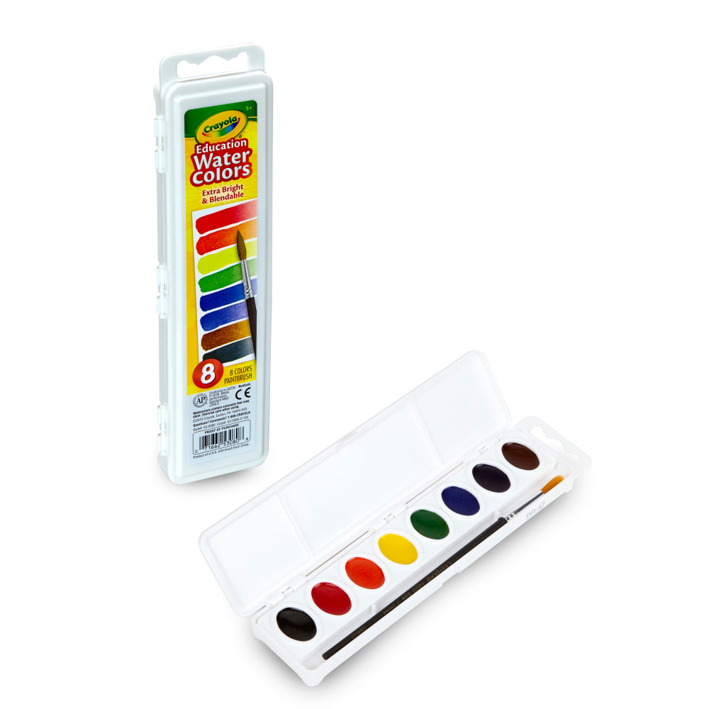 Crayola Watercolor Set With Brush, Oval Pan, Set Of 8 Colors