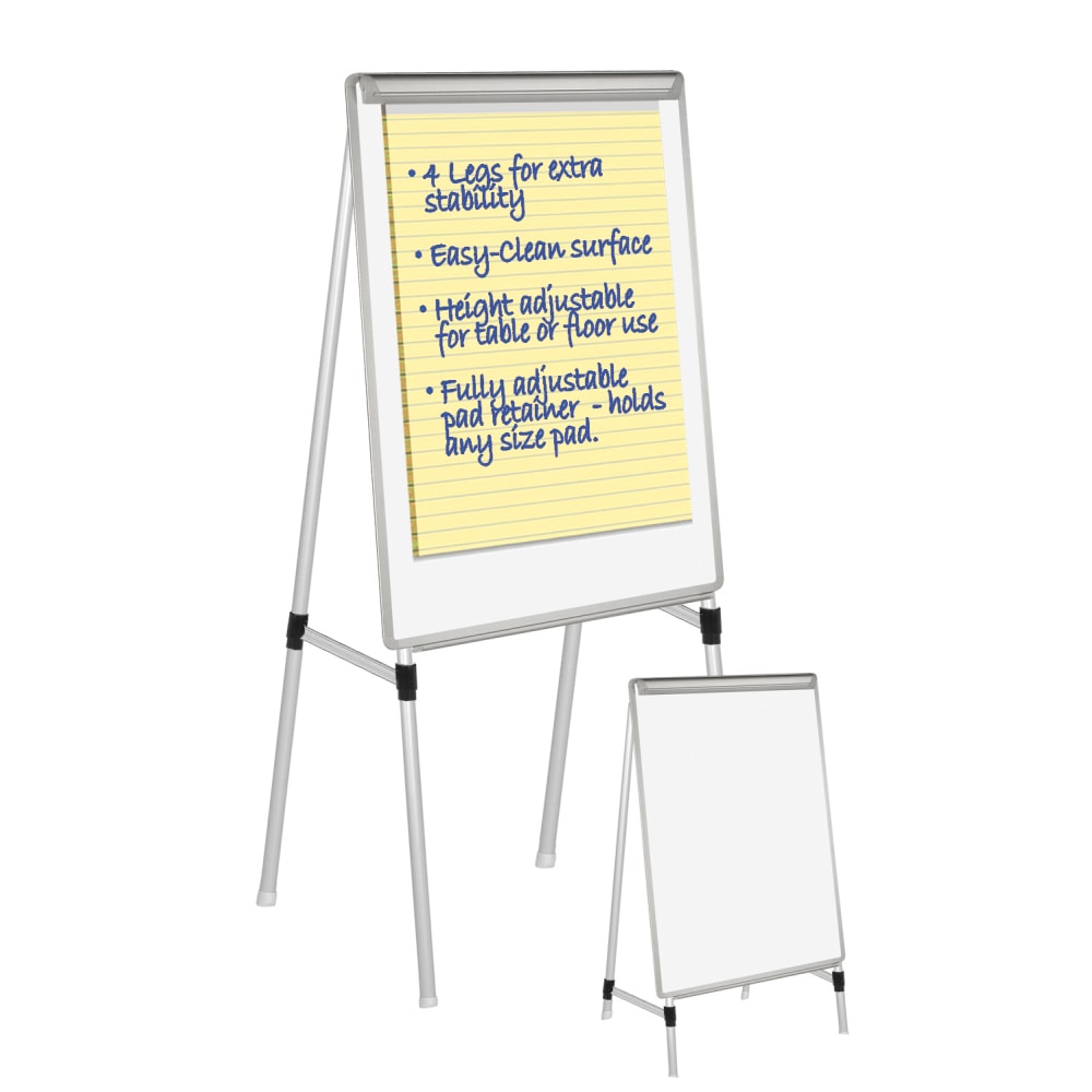 MasterVision Easy Clean Quad Pod 4 Leg Non-Magnetic Dry-Erase Whiteboard Easel, 27in x 35in Steel Frame With Silver Finish