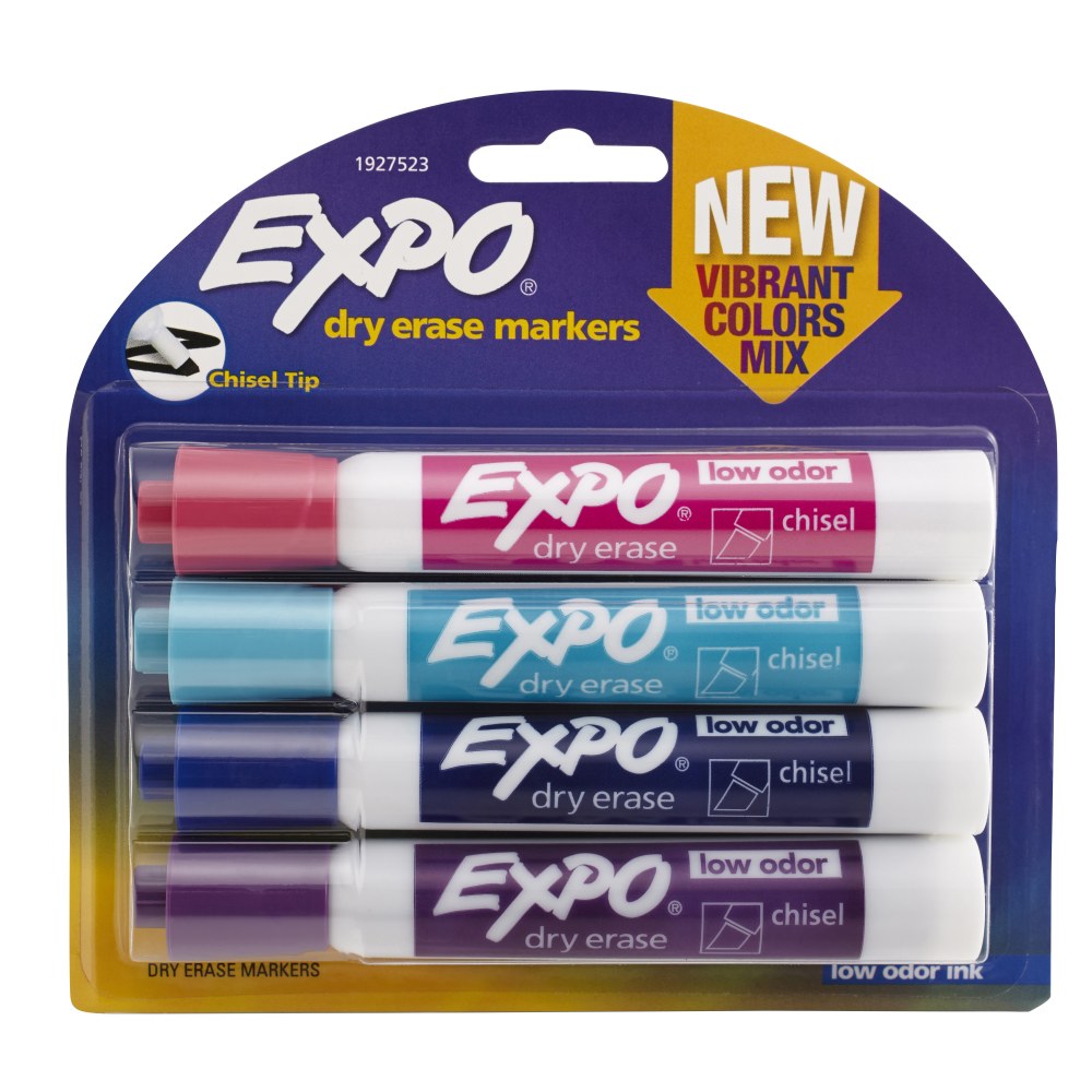 EXPO Low-Odor Dry-Erase Markers, Chisel Point, Pastel Colors, Pack Of 4