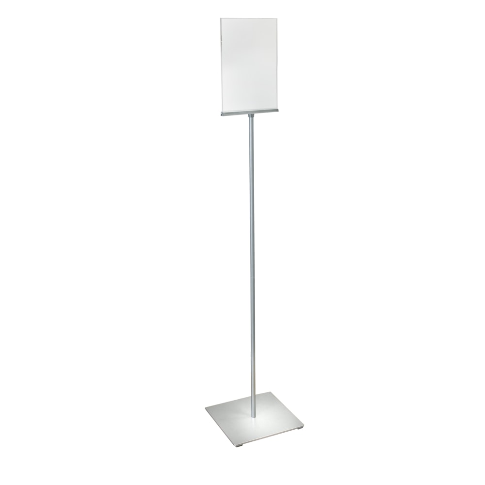 Azar Displays Pedestal 2-Sided Sign Holder Stand With Square Metal Base, 56-1/2inH x 12inW x 12inD, Clear/Silver