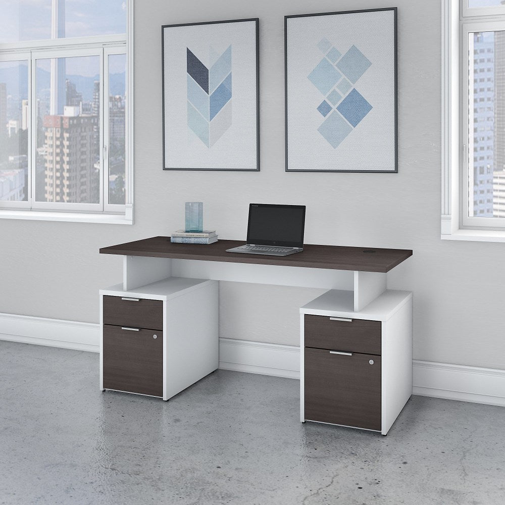 Bush Business Furniture Jamestown 60inW Computer Desk With 4 Drawers, Storm Gray/White, Standard Delivery