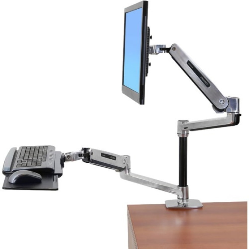 Ergotron WorkFit-LX Desk Mount For Flat-Panel Display, Keyboard And Mouse, Polished Aluminum