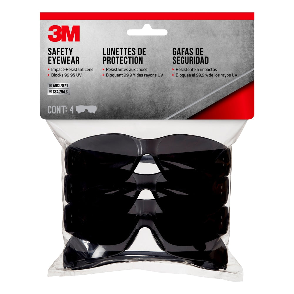 3M Safety Eyewear Anti-Scratch, 90954H4-DC, Gray, Gray Lens, 4 Per Pack