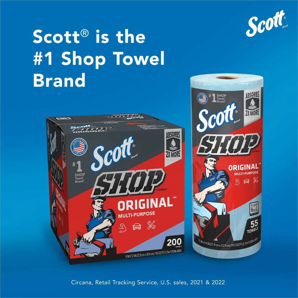 Scott Original Shop Towels - Fresh - 9.40in x 11in - 55 Sheets/Roll - Blue - 1 / Roll