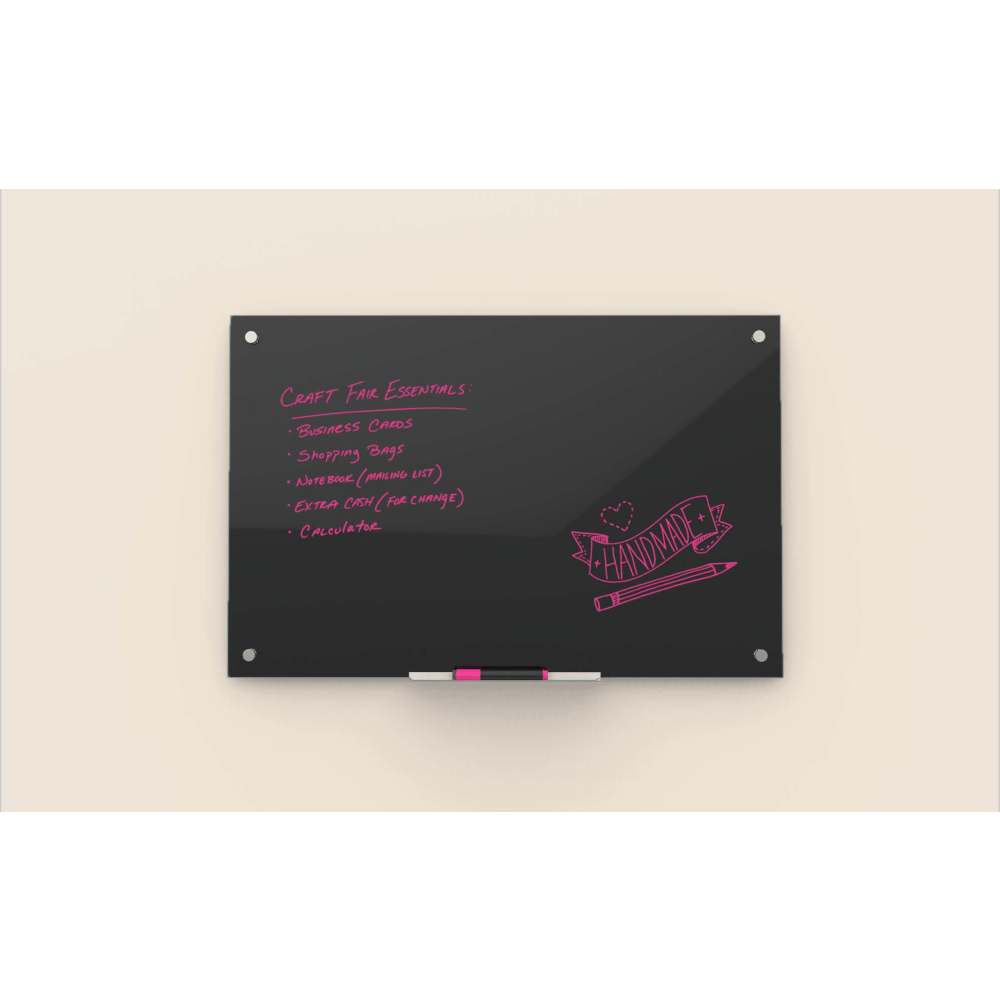 U Brands Frameless Non-Magnetic Glass Dry-Erase Board, 96in X 48in, Black (Actual Size 96in x 47in)