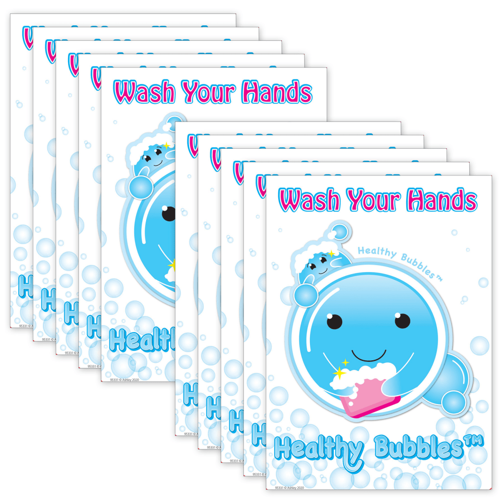 Ashley Productions Smart Poly PosterMat Pals Space Savers, 13in x 9-1/2in, Healthy Bubbles, Pack Of 10 Pieces