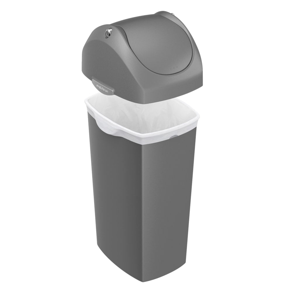 simplehuman Square Swing-Lid Plastic Trash Can, 15 Gallons, 32-4/5inH x 13-1/2inW x 16-7/10inD, Gray