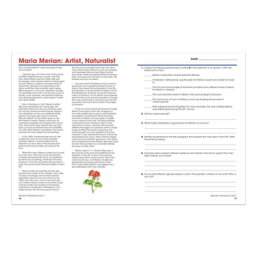 Carson-Dellosa Spectrum Reading Workbook, Grade 7