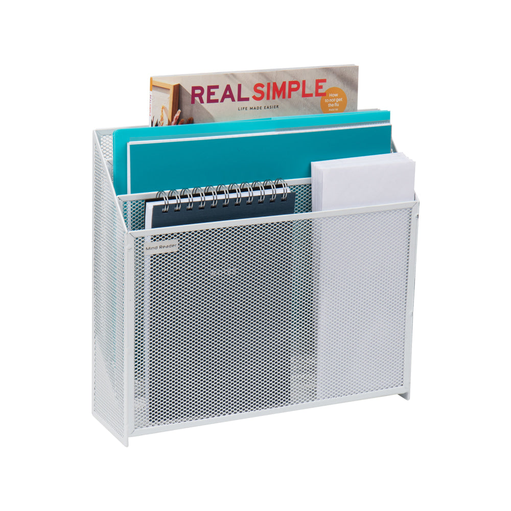 Mind Reader Network Collection 3-Tier Vertical File Storage Basket, Letter Size, 11-1/2inH x 12-1/2inW x 3-3/4inD, White