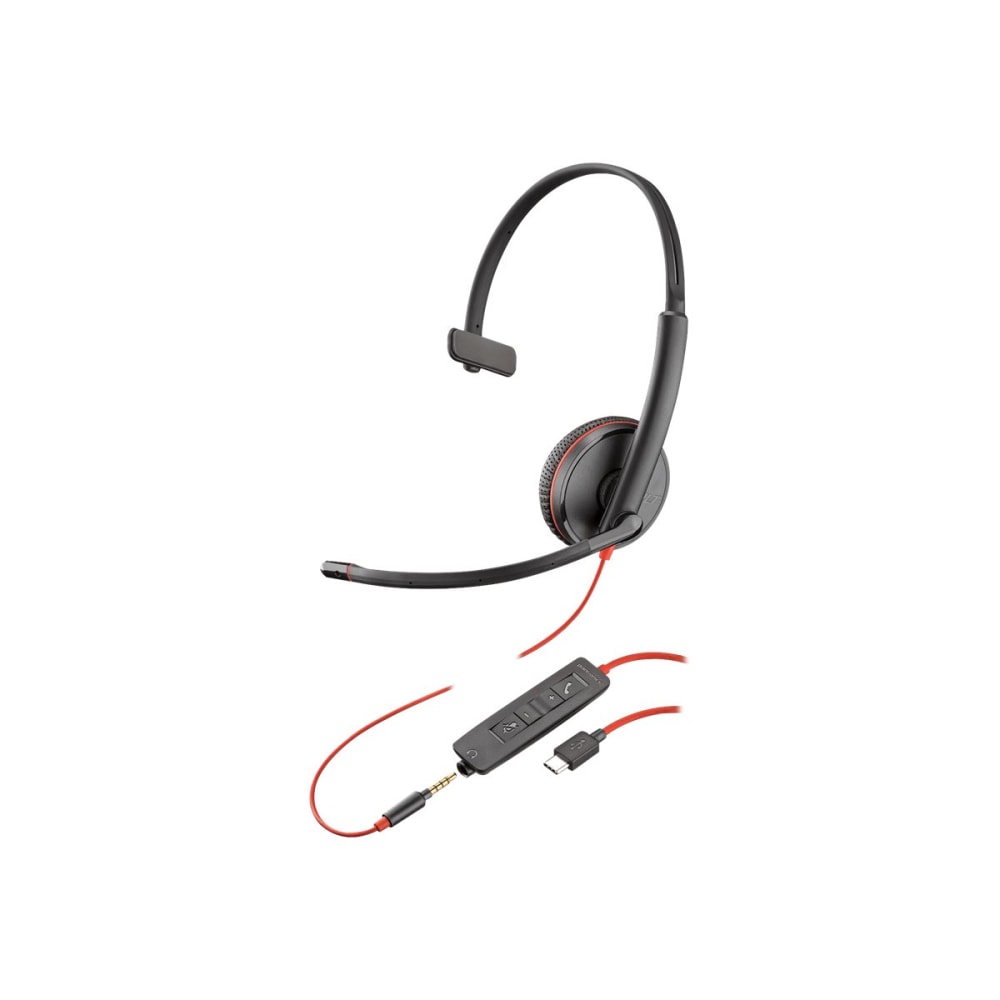 Poly Blackwire C3215 Monaural Headset + Carry Case - Mono - Mini-phone (3.5mm), USB Type C - Wired - 32 Ohm - 20 Hz - 20 kHz - Over-the-head, On-ear - Monaural - Ear-cup - 7.40 ft Cable - Noise Cancelling, Omni-directional Microphone