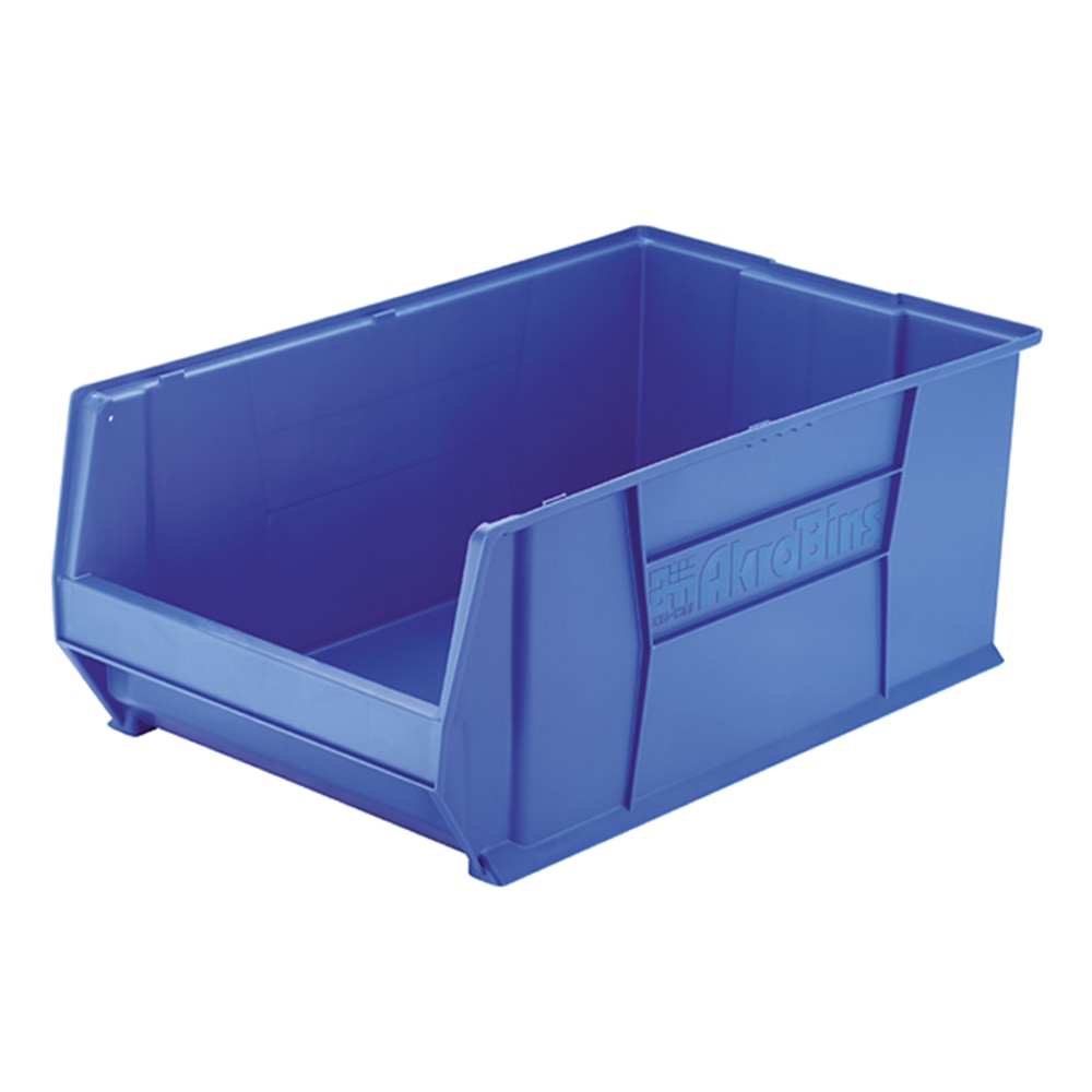 Akro-Mils Heavy-Duty Stackable Storage Bin, Medium Size, 12in x 18 4/10in x 20in, Blue