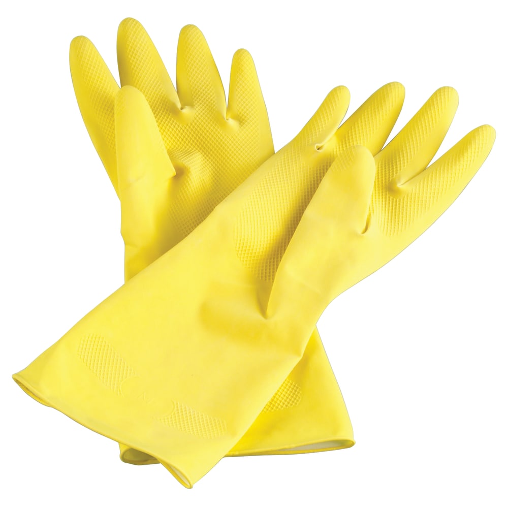 Tradex International Flock-Lined Latex General Purpose Gloves, Small, Yellow, Pack of 12 pairs