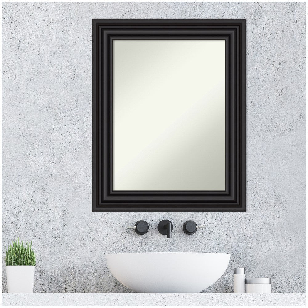 Amanti Art Non-Beveled Rectangle Framed Bathroom Wall Mirror, 30in x 24in, Colonial Black