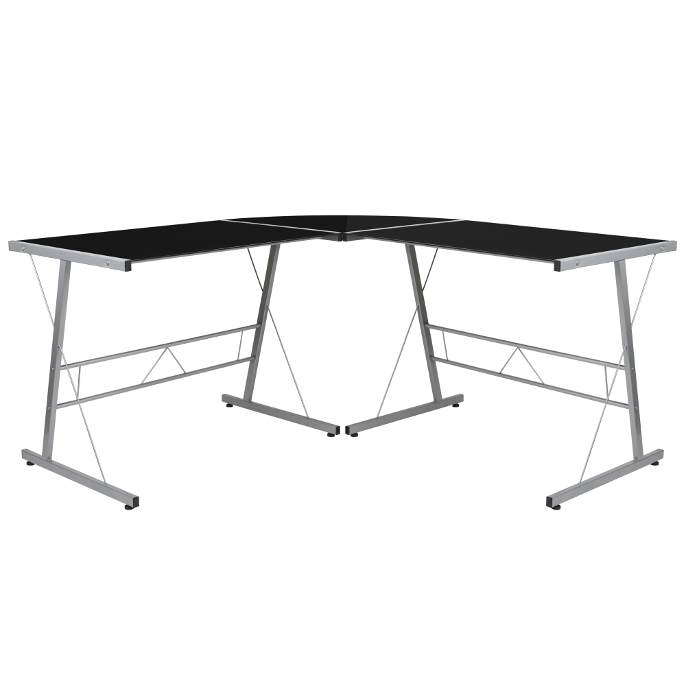 Flash Furniture 84in L-Shaped Corner Computer Desk, Black/Silver