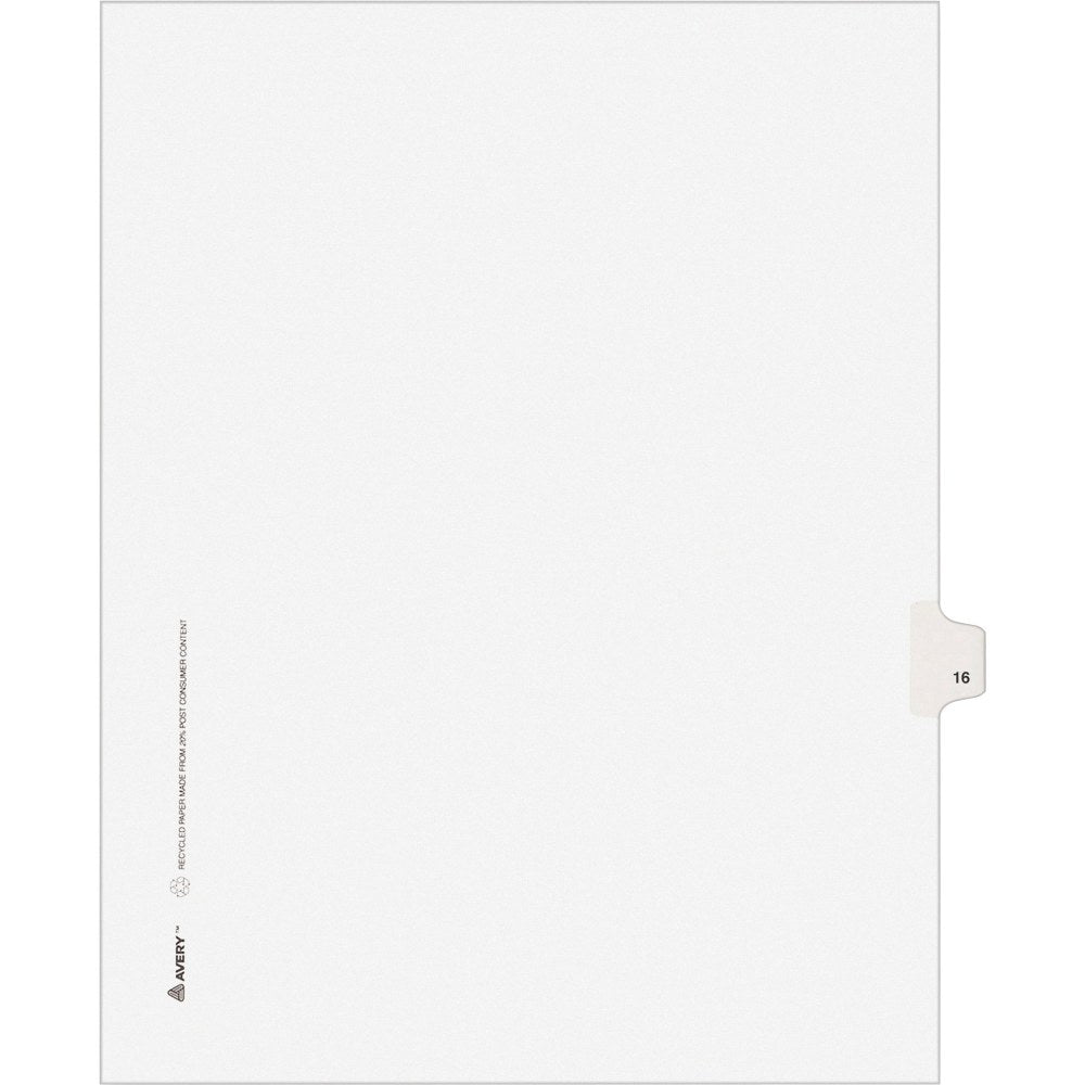 Avery Individual Legal Dividers Avery Style, Letter Size, Side Tab #16, White Dividers/White Tabs