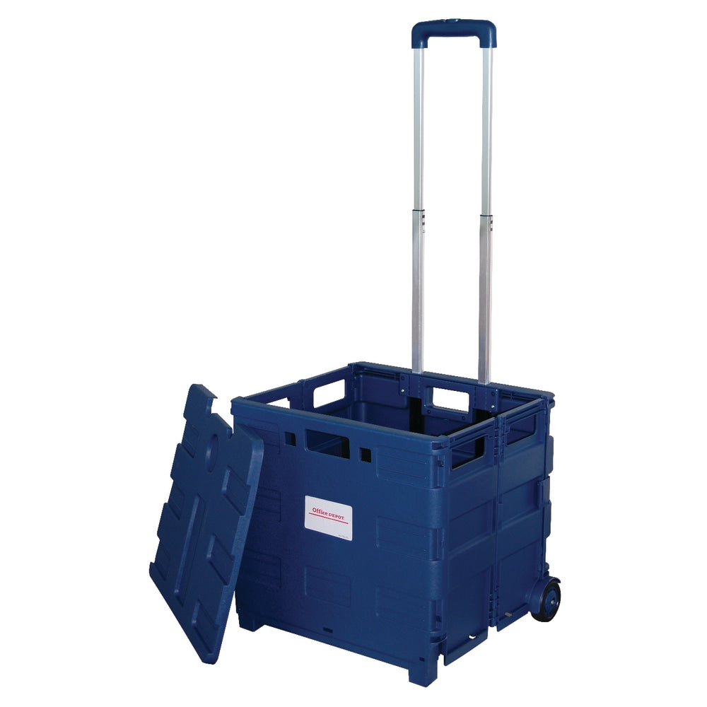 Office Depot Brand Mobile Folding Cart With Lid, 16inH x 18inW x 15inD, Blue