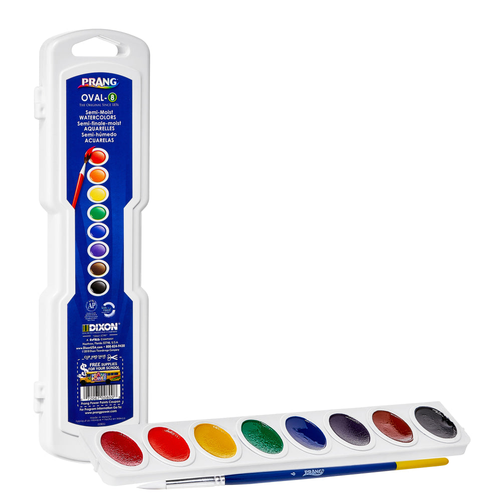 Prang Watercolor Oval Set With Brush, Assorted, Set Of 8 Colors