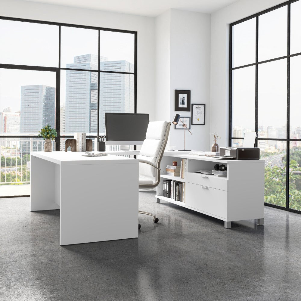 Bestar Pro-Linea 72inW U-Shaped Executive Computer Desk, White