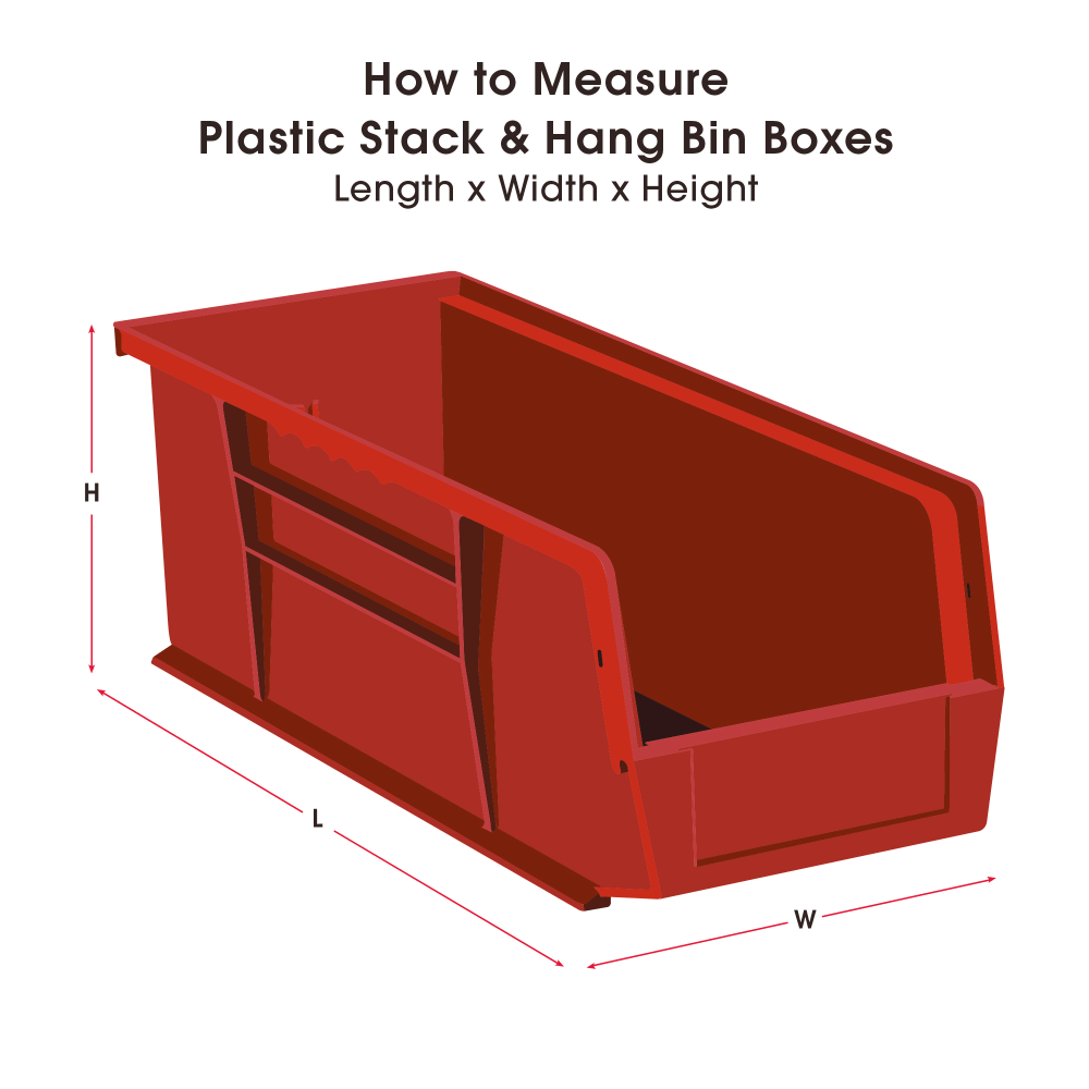 Partners Brand Plastic Stack & Hang Bin Storage Boxes, Small Size, 5in x 11in x 10 7/8in, Red, Case Of 6