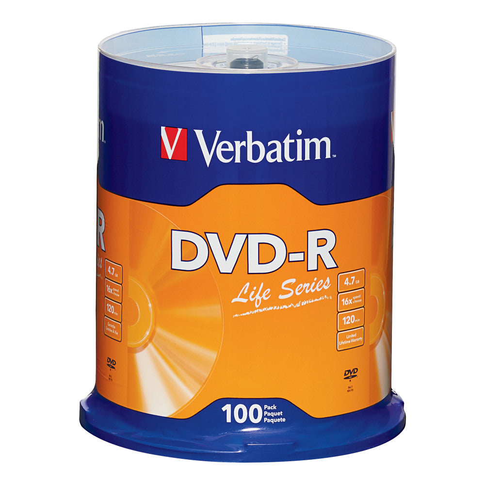 Verbatim Life Series DVD-R Disc Spindle, Pack Of 100