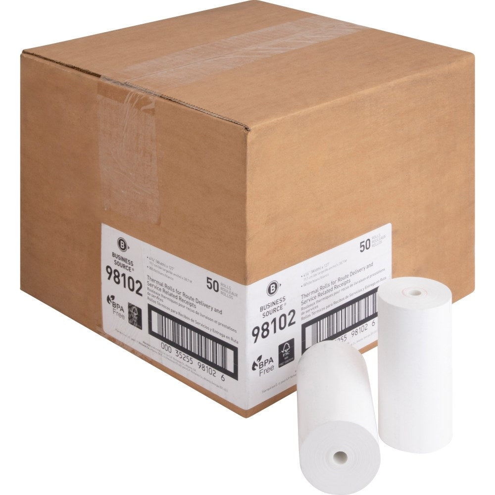 Business Source Portable Printer Receipt Thermal Rolls - 4 19/64in x 127 ft - 50 / Carton - White