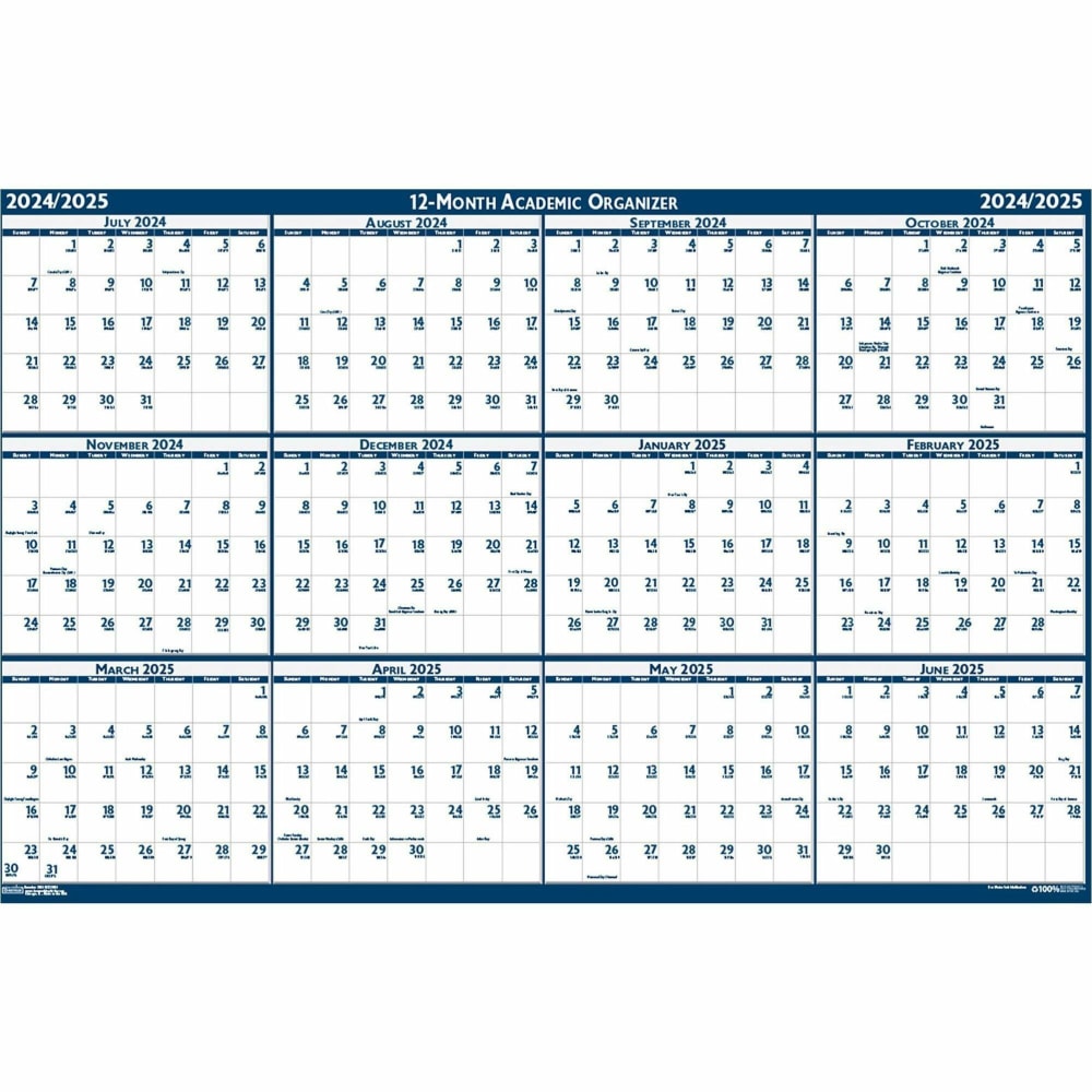 House of Doolittle Academic Wall Calendar, 24in x 37in, Blue/Gray, July 2022 to June 2023